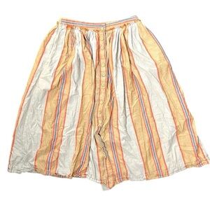 FREE PEOPLE Button Front Midi Skirt Striped Bohemian Full A-Line Size Medium